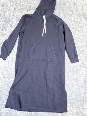 Lands End Womens Navy Hoodie Dress Medium Cotton Blend Pocket
